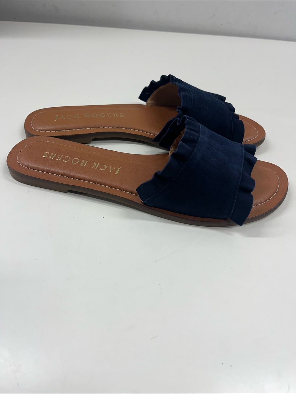 New Jack Rogers Rosie Ruffle Slide Navy Blue Sandals Size 7.5 - Picture 2 of 6